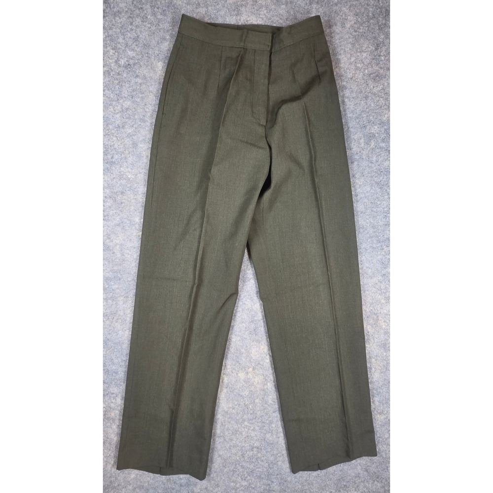 Vintage Military Wool Blend Trousers Olive Green High Waist Straight Leg Slacks